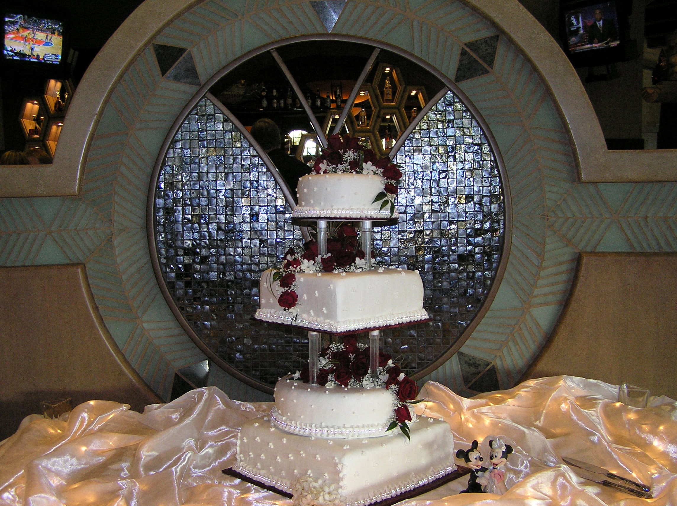 4 Tier Burgundy Accented Country Club Wedding Cake