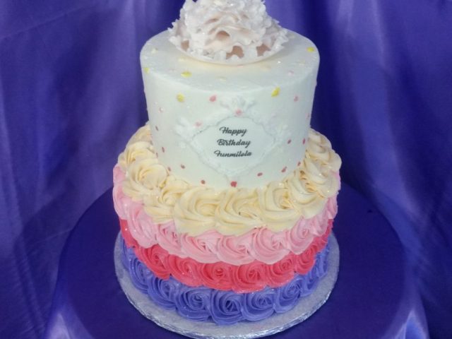 Rainbow Rosette Birthday Cake