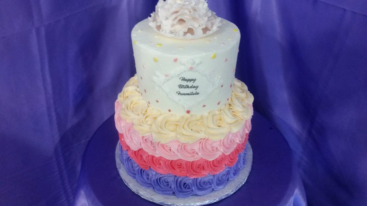 Rainbow Rosette Birthday Cake